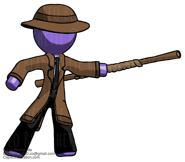 Purple Detective Man Bo Staff Pointing Right Kung Fu Pose #2824