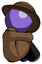 Purple Detective Man Sitting with Head Down Back View Facing Right