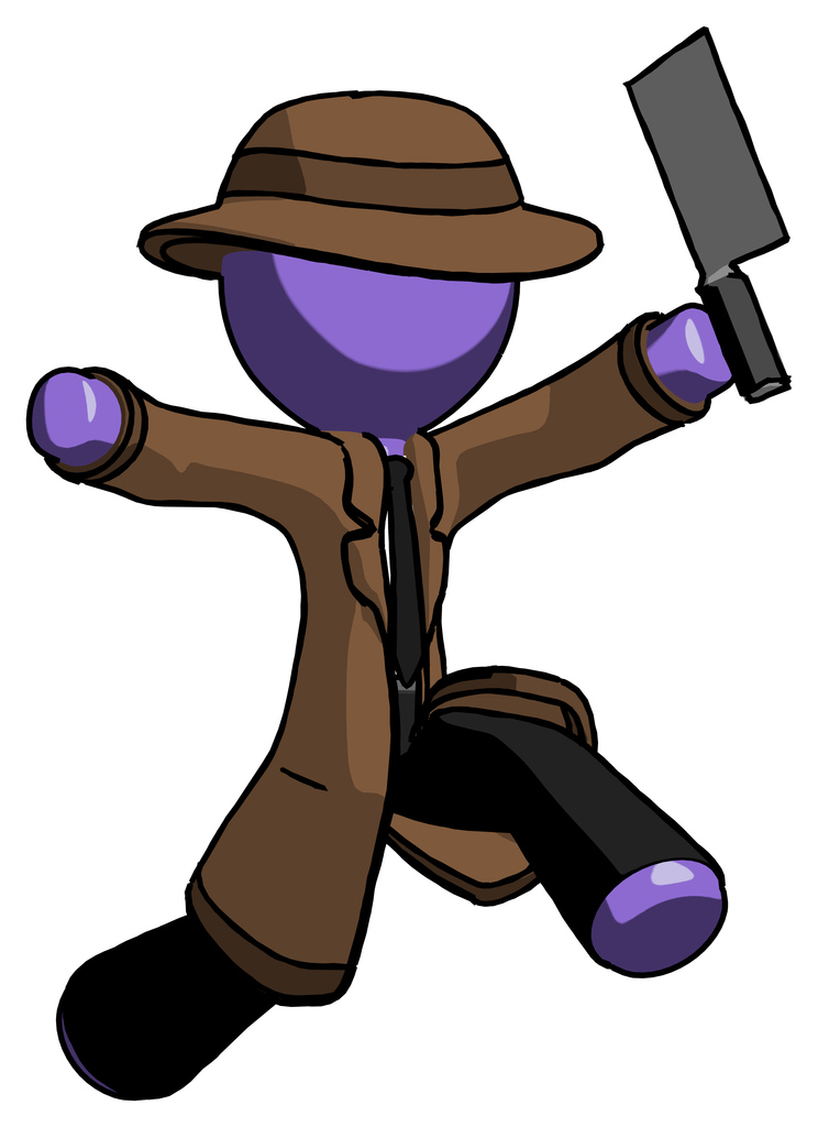 Purple Detective Man psycho running with meat cleaver
