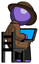 Purple Detective Man using laptop computer while sitting in chair view from back