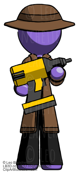 Purple Detective Man Holding Large Drill #2846