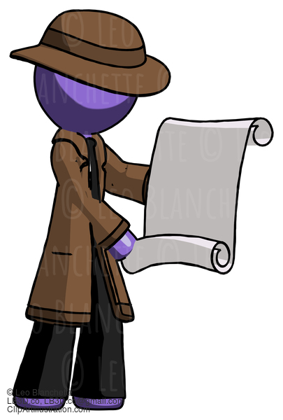 Purple Detective Man Holding Blueprints Or Scroll #2848