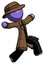 Purple Detective Man running away in hysterical panic direction right