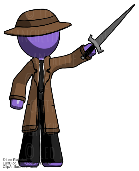 Purple Detective Man Holding Sword In The Air Victoriously #2854