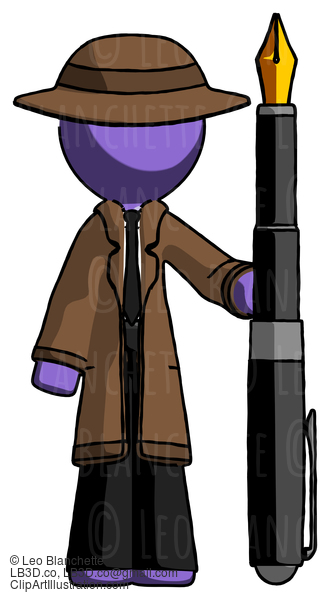 Purple Detective Man Holding Giant Calligraphy Pen #2859