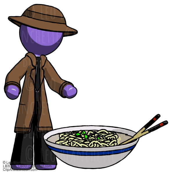 Purple Detective Man And Noodle Bowl, Giant Soup Restaraunt Concept #2866