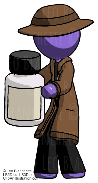 Purple Detective Man Holding White Medicine Bottle #2868