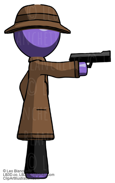 Purple Detective Man Firing A Handgun #2869