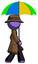 Purple Detective Man Walking With Colored Umbrella