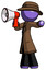 Purple Detective Man shouting into megaphone bullhorn facing left