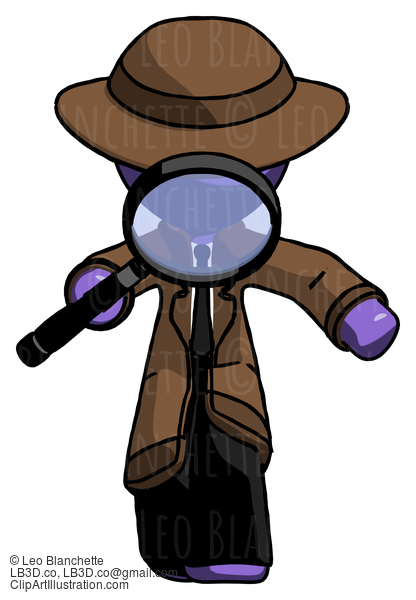 Purple Detective Man Looking Down Through Magnifying Glass #2873