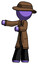 Purple Detective man presenting something to his right