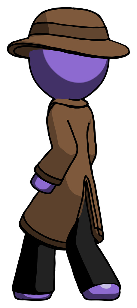 Purple Detective man walking away direction left view