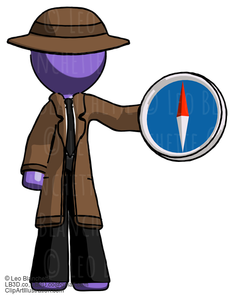 Purple Detective Man Holding A Large Compass #2876