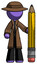 Purple Detective Man with large pencil standing ready to write