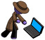 Purple Detective Man throwing laptop computer in frustration