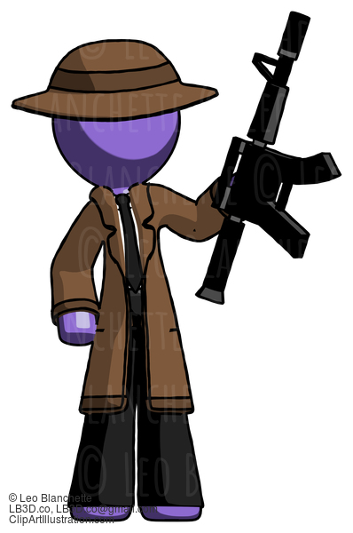 Purple Detective Man Holding Automatic Gun #2886