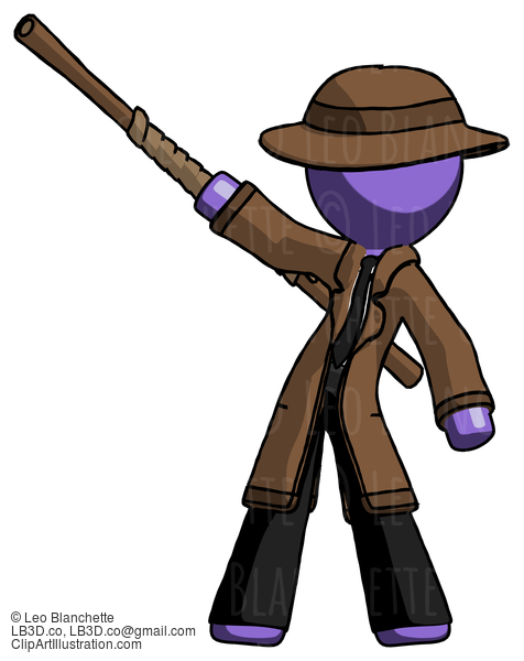 Purple Detective Man Bo Staff Pointing Up Pose #2893