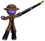 Purple Detective Man pen is mightier than the sword calligraphy pose