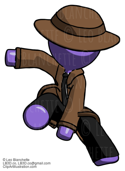 Purple Detective Man Action Hero Jump Pose #2901