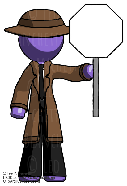 Purple Detective Man Holding Stop Sign #2904