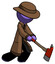 Purple Detective Man striking with a red firefighter's ax