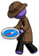 Purple Detective Man walking with large compass