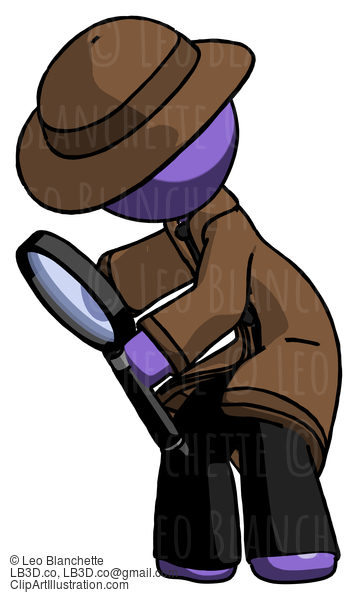 Purple Detective Man Inspecting With Large Magnifying Glass Left #2912