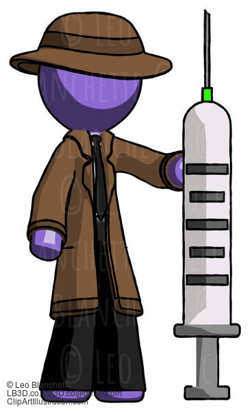 Purple Detective Man Holding Large Syringe #2914