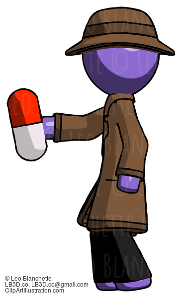 Purple Detective Man Holding Red Pill Walking To Left #2917