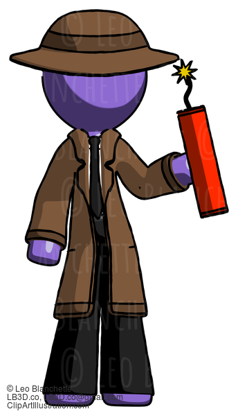 Purple Detective Man Holding Dynamite With Fuse Lit #2919