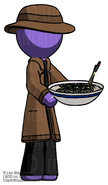 Purple Detective Man Holding Noodles Offering To Viewer #2920