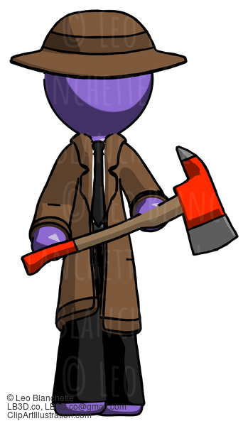 Purple Detective Man Holding Red Fire Fighter’S Ax #2921