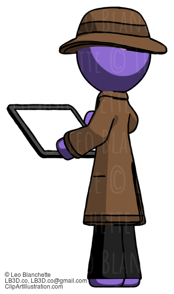 Purple Detective Man Looking At Tablet Device Computer With Back To Viewer #2933