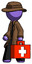 Purple Detective Man Walking With Medical Aid Briefcase To Left