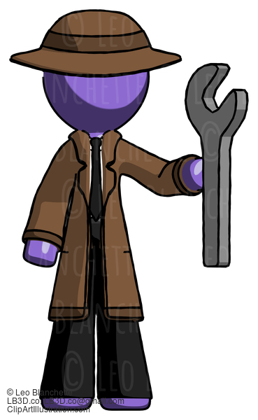 Purple Detective Man Holding Wrench Ready To Repair Or Work #2940