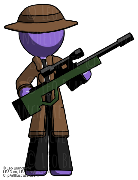 Purple Detective Man Holding Sniper Rifle Gun #2942