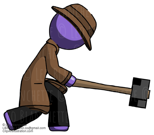 Purple Detective Man Hitting With Sledgehammer, Or Smashing Something #2943