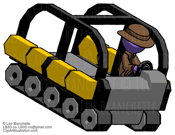 Purple Detective Man Driving Amphibious Tracked Vehicle Top Angle View #2945