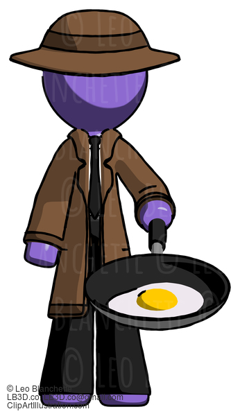 Purple Detective Man Frying Egg In Pan Or Wok #2948