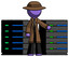 Purple Detective Man With Server Racks, In Front Of Two Networked Systems