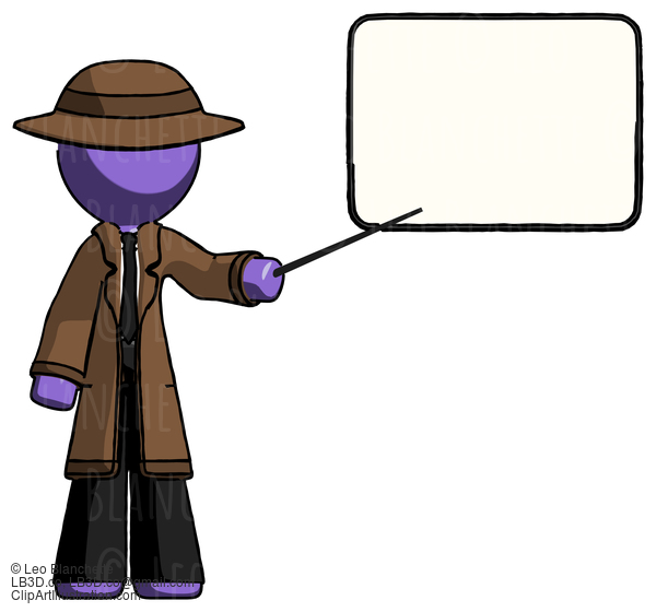 Purple Detective Man Giving Presentation In Front Of Dry-Erase Board #2950