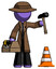 Purple Detective Man Under Construction Concept, Traffic Cone And Tools