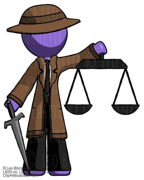 Purple Detective Man Justice Concept With Scales And Sword, Justicia Derived #2957