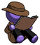 Purple Detective Man reading book while sitting down