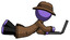 Purple Detective Man using laptop computer while lying on floor side view