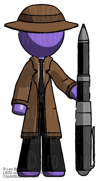 Purple Detective Man Holding Large Pen #2969