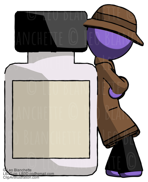 Purple Detective Man Leaning Against Large Medicine Bottle #2973