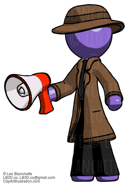 Purple Detective Man Holding Megaphone Bullhorn Facing Right #2980