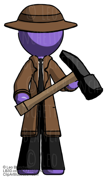 Purple Detective Man Holding Hammer Ready To Work #2985